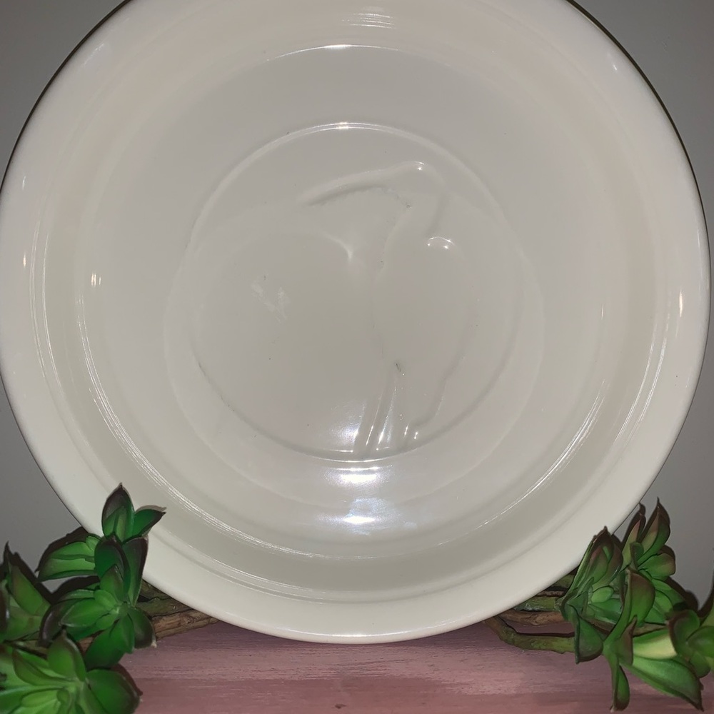 Hill Design Vintage Cream Color Porcelain Crane Bird Pie Plate 1979 Natkiel